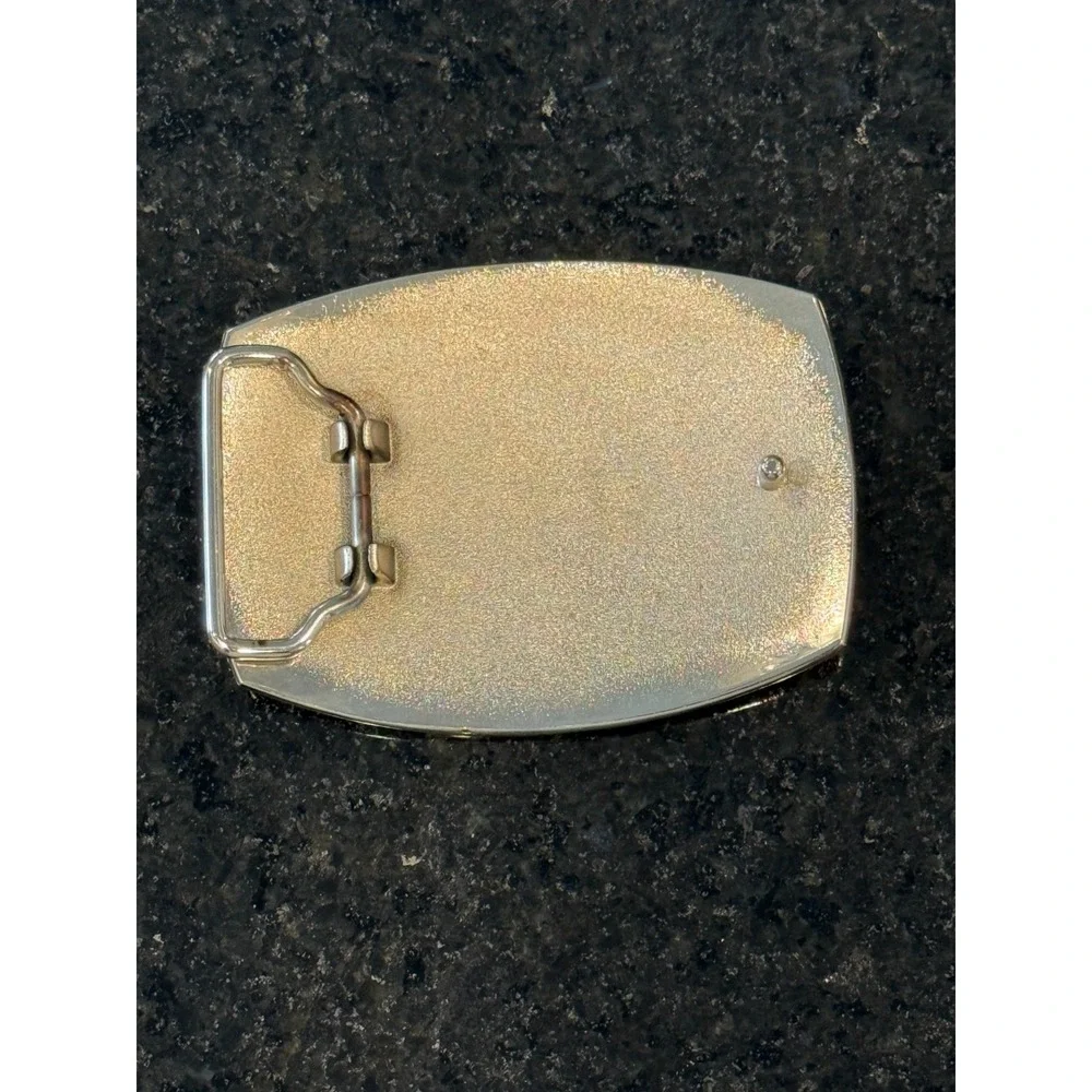 VTG Belt Buckle Red Enamel Background # 13 Polished Etched‎ Metal Streetwear